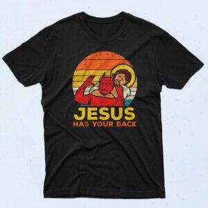 Jesus Has Your Back Jiu Jitsu 90s Style Graphic T-Shirt Faith MMA Training Tee